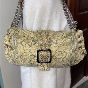 BCB Girls  Shoulder Bag  snake print celery green  Silvertone Chain sides/strap